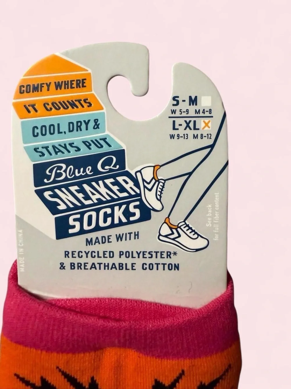 Blue Q Mom Battery Low Orange & Pink Novelty Sneaker Socks